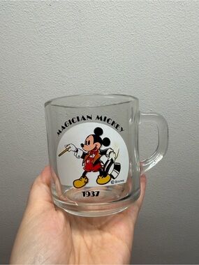 Disney Magician Mickey Clear Glass Mug with Yellow and Red Accents